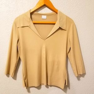 La Perla Beige 3/4 Sleeve V-Neck Top